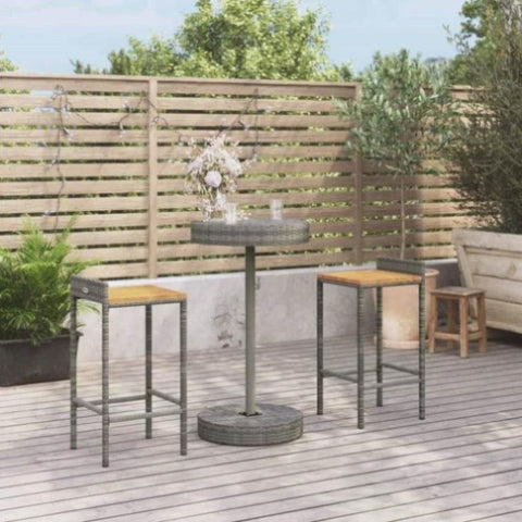 3 Piece Garden Bar Set Grey Poly Rattan&Solid Wood Acacia 3187715