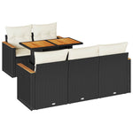6 Piece Garden Sofa Set with Cushions Black Poly Rattan Acacia 3327437