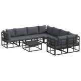 Garden Sofa Set with Cushion 9 pcs Black Steel 3378949