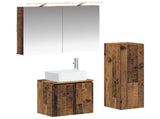 Bathroom Furniture Set 4 pcs Old Wood Engineered Wood and Glass 3407437
