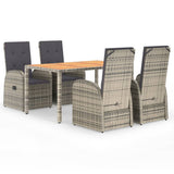 5 Piece Garden Dining Set Grey Poly Rattan&Solid Wood Acacia 3157621