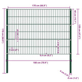 Fence Panel with Posts Iron 176,5x120 cm Green 144934