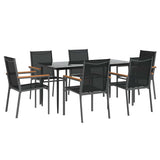 7 Piece Garden Dining Set Black Textilene and Steel 3187038