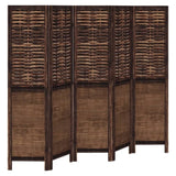 Room Divider 5 Panels Dark Brown Solid Wood Paulownia 358709