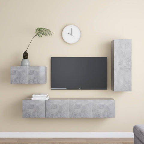 4 Piece TV Cabinet Set Concrete Grey Engineered Wood 3079098