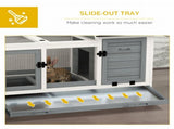 Wooden Rabbit Hutch, Guinea Pig Cage, with Removable Tray, Wheels - Grey T3398P350083