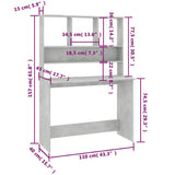 800391 Desk with Shelves Concrete Grey 110x45x157 cm Engineered Wood
