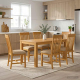 Dining Set 7 pcs Beige Solid Oak Wood 3430375