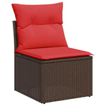 ZNTS 10 Piece Garden Sofa Set with Cushions Brown Poly Rattan Acacia 3326225