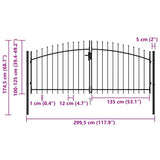 Fence Gate Double Door with Spike Top Steel 3x1.25 m Black 146027