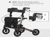 4 Wheel Rollator with Seat and Back, Folding Mobility Walker with Carry Bag, Adjustable Height, Dual T3398P344117