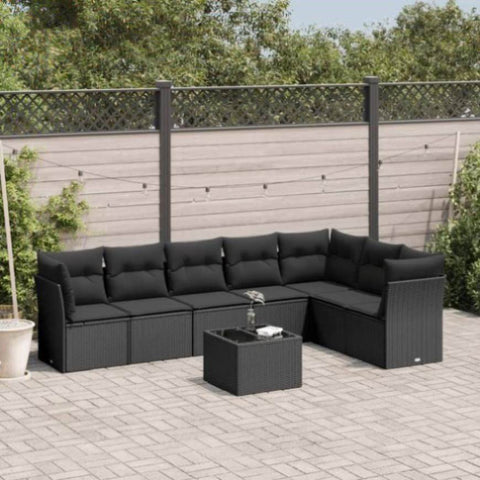 ZNTS 8 Piece Garden Sofa Set with Cushions Black Poly Rattan 3217745