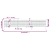 Fence Panel with Posts Iron 522x80 cm Green 278606