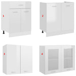 ZNTS 4 Piece Kitchen Cabinet Set High Gloss White Engineered Wood 3067660
