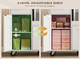 Rolling Kitchen Cart, Microwave Cabinet with Sliding Tray, Drawer, 3-Door Cupboards, Adjustable T3398P555846