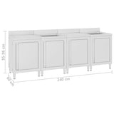 Commercial Kitchen Sink Cabinet 240x60x96 cm Stainless Steel 3058272