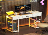 120cm Computer Desk with Power Outlets, Office Desk Study Table with 3 Fabric Drawers and 4 Storage T3398P343164