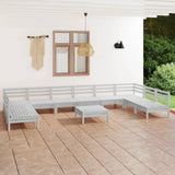 11 Piece Garden Lounge Set White Solid Wood Pine 3083430