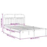 Metal Bed Frame without Mattress with Headboard White 140x190cm 376649
