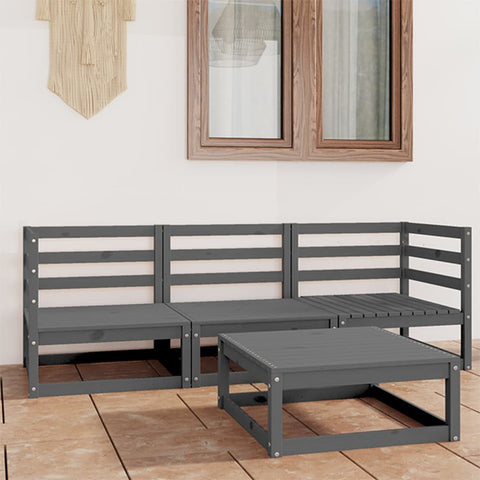 ZNTS 4 Piece Garden Lounge Set Grey Solid Pinewood 3075326