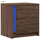 Bedside Cabinet with LED Lights Brown Oak Engineered Wood 852059