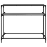 Console Table with Black Glass Top98x35x81 cm Steel 846027