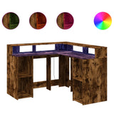 Desk with LED Lights Smoked Oak 130x130x91 cm Engineered Wood 3309451
