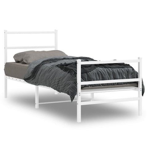 Metal Bed Frame without Mattress with Footboard White 75x190cm 355422