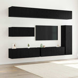TV Cabinet Set Wall-mounted 7 pcs Black Oak Engineered Wood 3332588