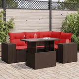 5 Piece Garden Sofa Set with Cushions Brown Poly Rattan Acacia 3326795