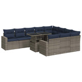 11 Piece Garden Sofa Set with Cushions Grey Poly Rattan Acacia 3326392