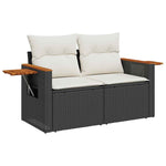 9 Piece Garden Sofa Set with Cushions Black Poly Rattan Acacia 3327633