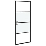Shower Door 91x195 cm Half Frosted Tempered Glass Black 151866