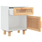 ZNTS Bedside Cabinets 2 pcs White Solid Wood Pine and Natural Rattan 345607