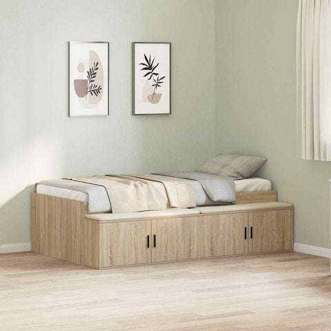 Storage Bed Frame Sonoma oak 90 x 190 cm Engineered wood 3335207