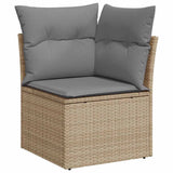 ZNTS 10 Piece Garden Sofa Set with Cushions Beige Poly Rattan Acacia 3327531