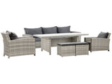 6 Pieces PE Rattan Garden Furniture Set with Three-seat, Armchairs and Footstools, Aluminium Patio T3398P319995