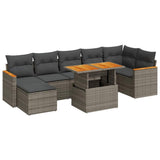 8 Piece Garden Sofa Set with Cushions Grey Poly Rattan Acacia 3327518