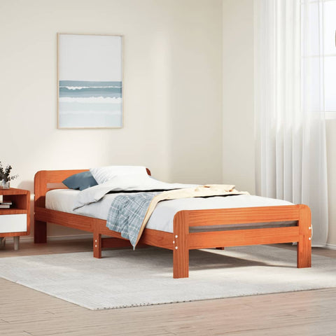 ZNTS Bed Frame without Mattress Wax Brown 90x200 cm Solid Wood Pine 855483