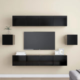 6 Piece TV Cabinet Set Black Engineered Wood 3078788