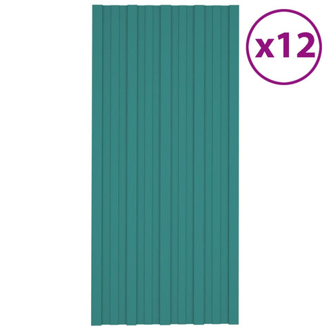 Roof Panels 12 pcs Galvanised Steel Green 100x45 cm 317211