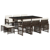 11 Piece Garden Dining Set with Cushions Brown Poly Rattan 3210789