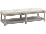 2-Tier Bed End Bench, Vintage Stool, Wooden Window Seat with Storage Shelf, Button Tufted T3398P344378
