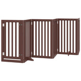 Dog Gate with Door Foldable 6 Panels Brown 300 cm Poplar Wood 352263
