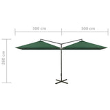 Double Garden Parasol with Steel Pole Green 600x300 cm 312554