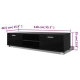 243044 TV Cabinet High-Gloss Black 140x40,5x35 cm