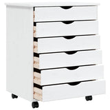 Rolling Cabinet with Drawers MOSS White Solid Wood Pine 355892