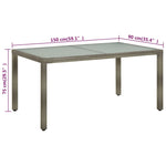 Garden Table 150x90x75 cm Tempered Glass and Poly Rattan Grey 316707