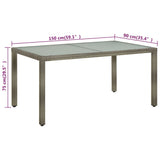 Garden Table 150x90x75 cm Tempered Glass and Poly Rattan Grey 316707