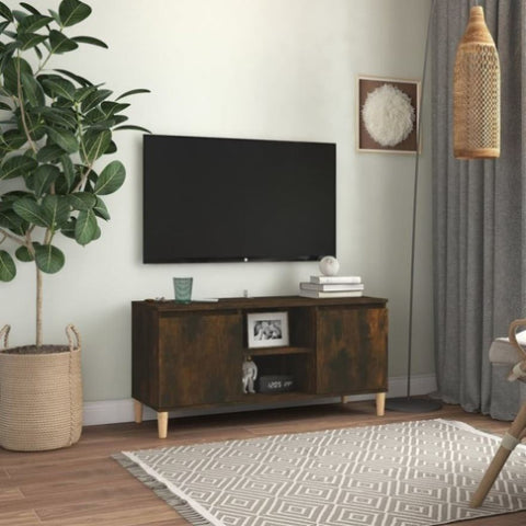TV Cabinet with Solid Wood Legs Smoked Oak 103.5x35x50 cm 813158